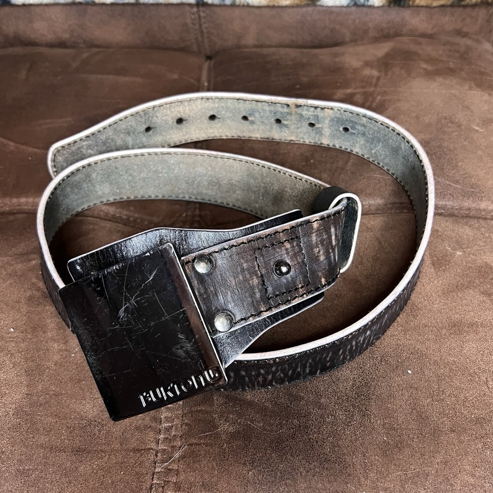 Burton Snowboard 100% Leather Belt Brown Rectangle Buckle Rare Size S/M 31-36